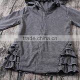 2016 Yawoo Wholesale New Designs Gray Plain Cotton Hoodie Cardigan Girls Fall Clothes thumbnail-3