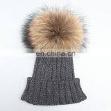 Child Baby Women Winter Knit Beanie Raccoon Fur Pom Bobble Hat Crochet Ski Cap thumbnail-5