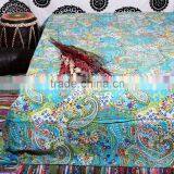 Indian Paisley Print Kantha Quilt Handmade Vintage Queen Kantha Bed Cover Handmade Cotton Bohemian Quilt