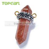 Topearl Jewelry High Quality Hexagonal Prism Red Goldstone Pendant Rhinestones Clay Pave Stone Pendant SPW05 thumbnail-3