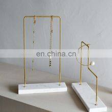 High Quality Bar Metal Marble Jewelry Stand Organizer Keychain Earring Necklace Stone Retail Display Rack