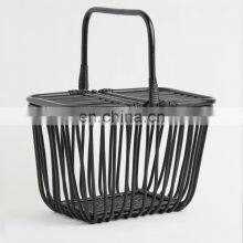 Пиковое качество пикниковая корзина из плетеного ротанга с двумя крышками и ручкой Оптовый поставщик thumbnail-2