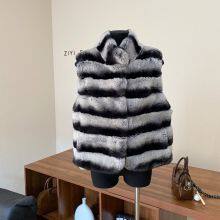2025 Autumn/Winter Cream Latte Imported Rex Rabbit Fur Chinchilla Pattern Fur Vest thumbnail-2
