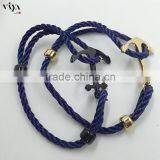 316 L Stainless Steel Colorful Cotton Rope String Leather Anchor Bracelet Fashion Jewelry Black Blue Green Red Purple Nylon Rope thumbnail-5