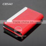 Lichee Pattern Red Leather Flannelette Lining Stainless Steel Promotional Metal Leather Credit Card Holders thumbnail-3