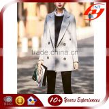 2015 European shion women ladies double-breasted Grey autumn winter thick long coats and overcoat OEM service