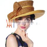 Women Fancy Gold Church Hats Party Hats With Big Bow Hat Manufacturer Fashion Designer Hats