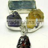 Kyanite Amethyst Citrine & Garnet Rough Gemstone Pendant, 925 Solid Sterling Silver Pendant, Designer Raw Bezel Pendant thumbnail-2