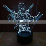 3D Optical Night Light Deadpool 7 RGB Light Colors 10 LEDs AA Battery or DC 5V Mixed Lot thumbnail-3