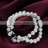 8mm AAA White Near Round White Bridal Wedding Accessory Freshwater Natural Double Strand Pearl Bracelet thumbnail-3
