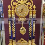 Royal Brass and Crystal Decorated Art Table Clock, Luxury Design 24K Gold Plated Table Clock, Empire Gold Gilt Table Clock