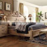 New Design Original Wood Color Solid Wood Hand Carved Double Bed thumbnail-1