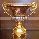 Floral Design Ceramic Fruit Bowl With Gilt Copper Mounted and Base thumbnail-1