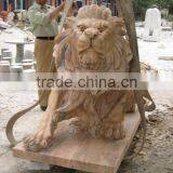 Hand Carved Yellow Marble Lion Sculpture thumbnail-1