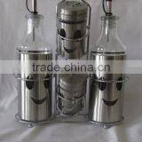 4 Pieces Mat Shinning Stainless Steel Coated Salt Pepper Oil Vinegar With Metal Stand thumbnail-3