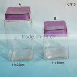 Home Goods Square Glass Jar With Color Plastic Lid Glass Storage Jar thumbnail-1