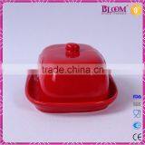 Red Glazed Ceramic Butter Dish for Tableware thumbnail-2