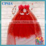 Children Boutique Clothing Girls Fancy Long Red Glitter Cape Snowflake Flower Tulle Dress Christmas Wholesale thumbnail-2