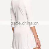 White Zipper A-Line Dress Plain Casual Polyester Fabric Spring V Neck Short Dress With 3/4 Sleeve thumbnail-3