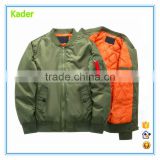 China Factory GuangZhou Oem Fashion Button Custom Embroidery Logo Long Sleeve Army Green Men 100% Polyester Bomber Jacket