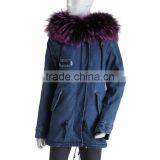 Myfur Genuine Raccoon Fur Trimmed Hood Ladies Jeans Parka Factory Wholesale thumbnail-2
