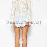 New Arrival Fashion Loose Through Look Floral Lace Lady Blouse thumbnail-4
