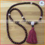 XP-PN-1479 Prayer Brown Wood Bead Mala Beads Necklace Wooden Beads Tassel Necklace