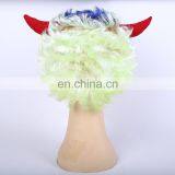 White and Blue Devil Fans Wig With Horns thumbnail-2