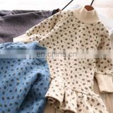 New products for autumn and winter girls 2 colors into small flower stand-up collar long-sleeved brushed hoodie dress