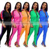 LAITE SET2083 2020 hot sales high quality cotton patchwork zipper-up 2 piece set women clothing two piece pants set