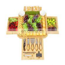 Bamboo Wood Charcuterie Magnetic 4 Slide-Out Drawers Cheese Board Set With Ceramic Bowls And Cutlery Knife thumbnail-2