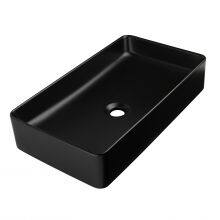 Modern Style 24-inch 61 cm Bathroom Matte Black Ceramic Vessel Sink Countertop Rectangle Matte Black Wash Basin thumbnail-3