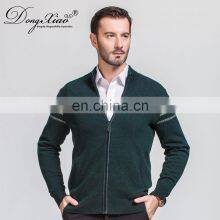 Men's Casual Merino Wool Cardigan Sweater Long Sleeve Jacquard Knitted Jacket With Crew Neck and Zipper Winter Season Wear thumbnail-2