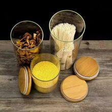 Round Airtight Coffee Tea Spice Glass Jar Kitchen Organizer Storage Bottles Sealed Glass Food Storage Jars With Bamboo Lid