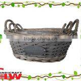 Set of 3 Wood Chip and Willow Garden Basket,willow Flower Pots With Plastic Lining thumbnail-1