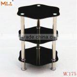 Hot Sale 3 Tier Oval Glass Small Black Shelf Unit