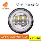 30W Hot Round Led Headlight for Jeep Offroad 4.5 Inch With Angle Eyes Jeep Wrangler Fog Light