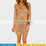 2017 Sexy Round Neck Long Sleeve Slim Bodycon Shinny Bling Winter Party Night Prom Sequin Mini Dresses for Women Lady thumbnail-4