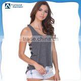 Custom Single Jersey Striped Contrast Short Front Long Back Fitness Women Gym Tank Top thumbnail-1