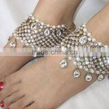 PEARL CRYSTAL Payal ANKLETS Pair Feet Bracelet Gold Plated thumbnail-1