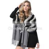 CX-B-122B Rex Rabbit Chinchilla Printed Fur Pashmina Shawls thumbnail-1