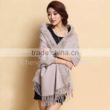 CX-B-P-41C Fur Decora Fashion Women Plain Cashmere Pashmina Scarfs thumbnail-3