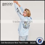 MGOO 2017 Noise Skeleton Flower Hoodie Sweatshirt Cotton Blends Fleece Light Blue Putover Hoodies