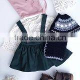 Floral Top Clothes Long Sleeve Shirt Match Dark Green Suspender Skirt and Hat 3pcs for Children thumbnail-2