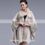 2016 Women's Wrap Beige Black Pashmina Wool Knitted Fake Cashmere Shawl With Fur Trim Collar Faux Fox Fur High Quality Capes thumbnail-1