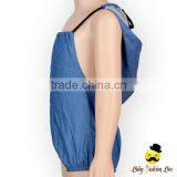 Summer New Design Unisex Jeans Plain Halter Blank Bodysuit Soft Jumpsuit Baby Infant Magic Toddler Bulk Hood Romper thumbnail-4