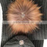 Myfur Adult Winter Striped Scarf With Real Natural Raccoon Fur Pom Poms thumbnail-5