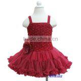 Romantic Ruby Red Rosettes Pettiskirt Wedding Party Flower Girl PettiDress 1-7Y thumbnail-1