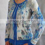 Ladies Round-neck Garment Zipper Cardigan Print Sweater thumbnail-1