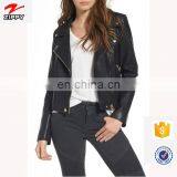 High Quality Custom Your Deisgn Women Fashion Motocycle Biker Black Short Genuine Leather Jacket Made in China thumbnail-1